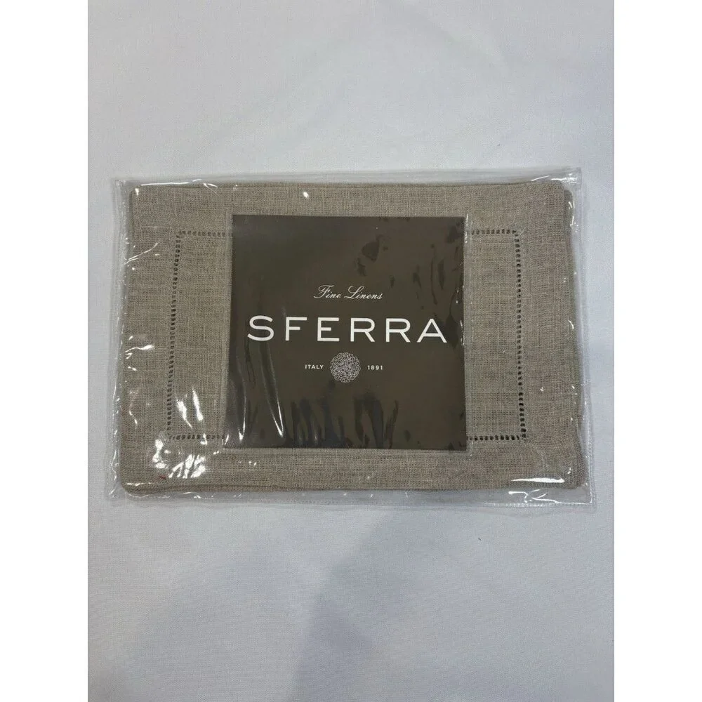 Sferra Linen Cocktail Napkins Set Of 4. 902 Beige 6x9” New